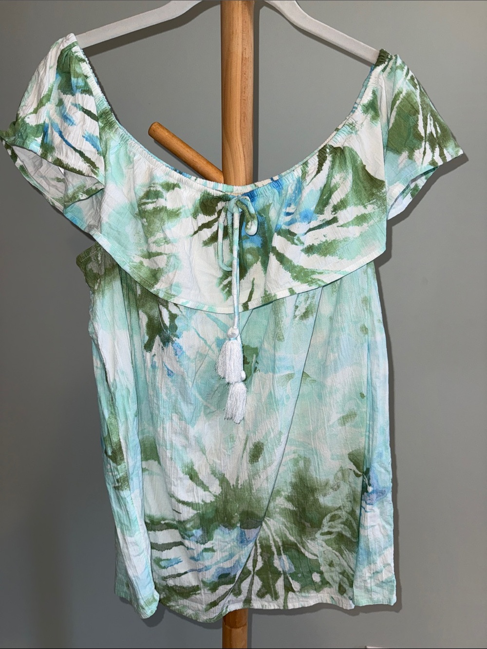 Style & Co. Green & Blue Off-Shoulder Tie-Dye Tunic NWOT
